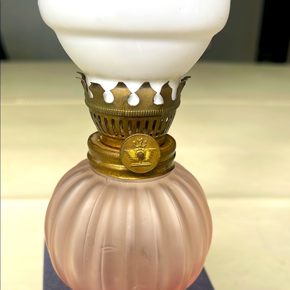 Elegant White and Pink pale  Glass Oil Lamp